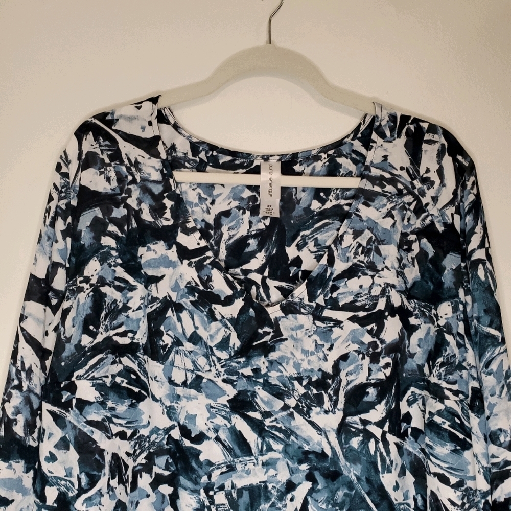 pure energy Plus Size 3/4 Sleeve Pull Over Blouse - Blue, Black, White 180 - Picture 9 of 10